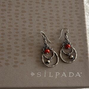 Silpada Silver and Red Sponge Coral Hoop Earrings W1560